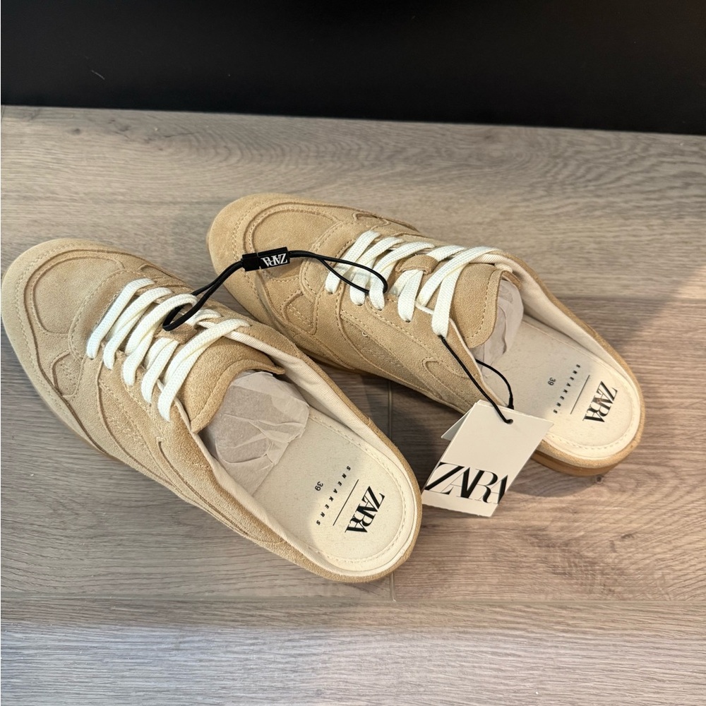 Zara Beige Suede Sneaker Slides